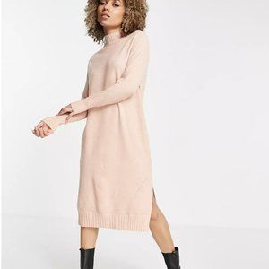 Midi sweater dress with high neck and rib hem in pastel knit